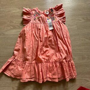 Peek Kids Girls' Metallic Striped Embroidered Dress Peach Size 8